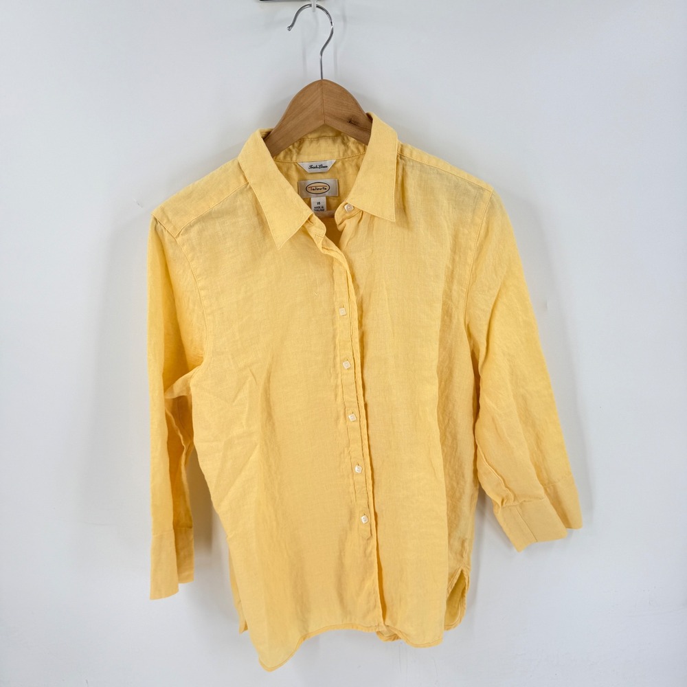 Talbots Button Down Shirt Butter Yellow Size 16 Linen Lightweight Breathable